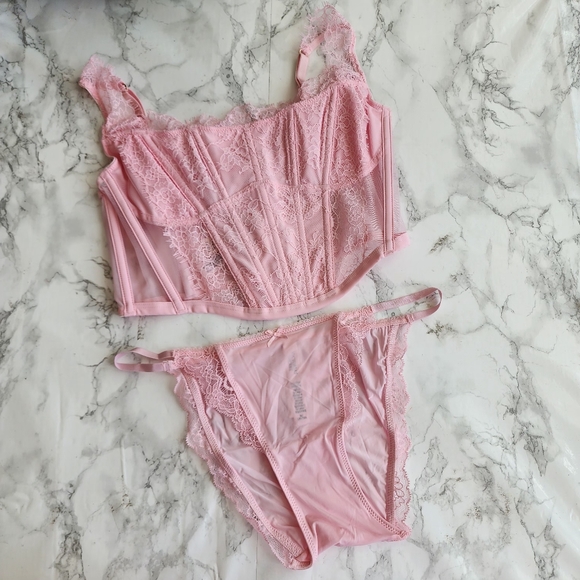 Victoria's Secret Lace Pink Corset Top and Bikini Panty | Thong Panty M - Picture 2 of 13